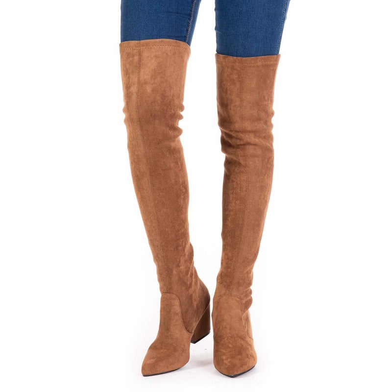 Mtzyoa Over The Knee Boots for Women Brown Size 9 Suede Block Heel Thigh High Long OTK Winter Stretch Above Knee Pointed Toe - Image 2
